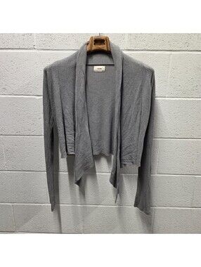 Joah Brown Front Tie Cardigan - Grey Gray Rib Sweater Knit Soft One Size